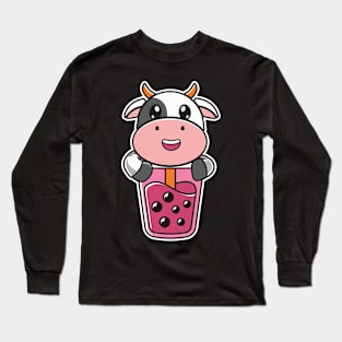 cow kawaii boba tea Long Sleeve T-Shirt